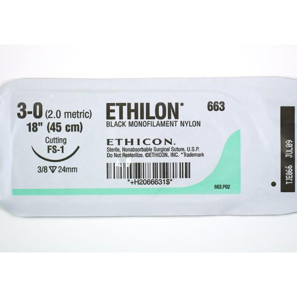 ETHICON ETHILON monofilamentowe-grubo3/0-iga24mm/ETHICON ETHILON MONOFILAMENT-GAUGE3/0,Needle24mm