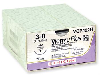 ETHICON VIKRYL PLUS-grubo3/0,iga24mm-plecione/ETHICON VICRYL PLUS ABSORBABLE-GAUGE3/0,Needle24mm 
